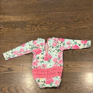 Ruffle Butts Floral Kids Swim One Piece - Pink and Green